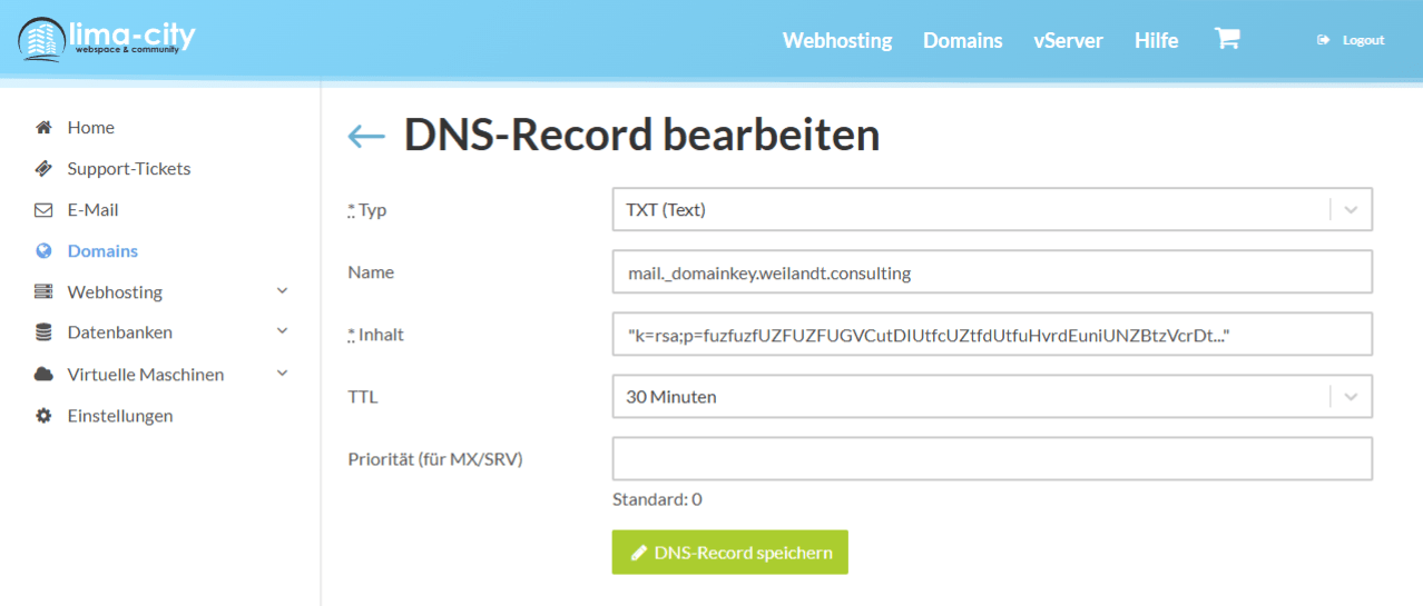 DNS Eintrag mail._domainkey