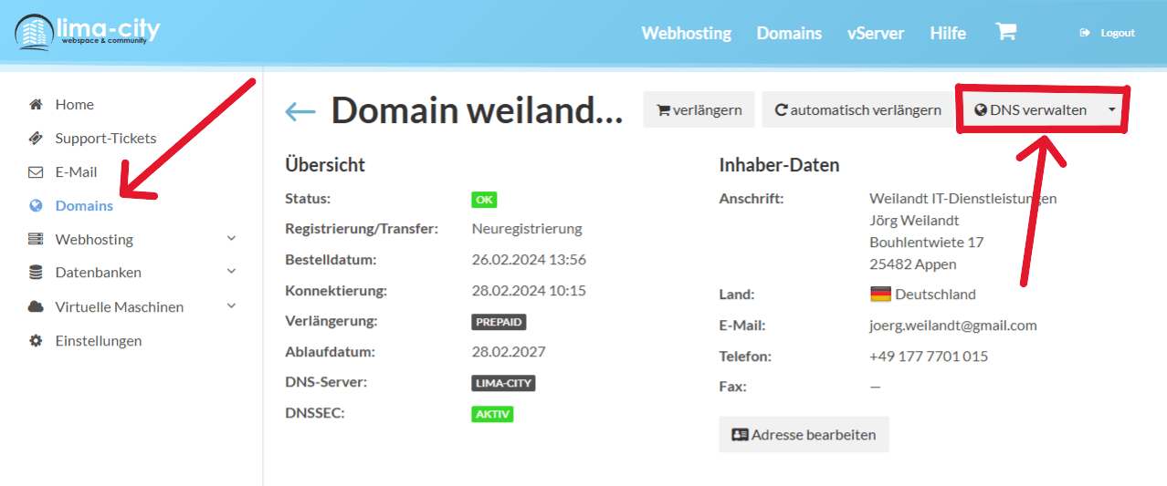 DNS-Einstellungen beim Provider