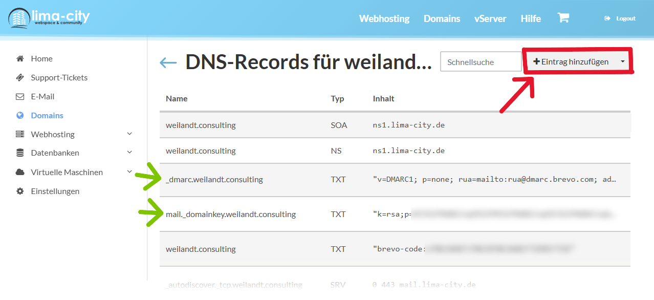 Neuanlage von DNS Einträgen